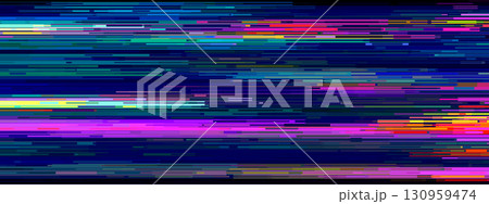 Glitch pixel background with cyberpunk screen effects and digital noise patterns. Retro VHS static overlay and neon error lines for gamer designs. Futuristic 80s retrowave aesthetic vaporwave. 130959474