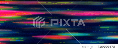 Pixel glitch background with cyberpunk screen effects and digital noise patterns. Abstract data distortion and colorful artifacts for gamer designs. Broken vector elements or electronic symbols. 130959478