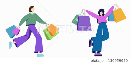 Young beautiful fashionable women with shopping bags. Young beautiful fashionable women with shopping bags. 130959930