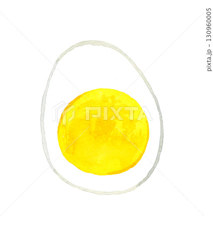 半分に切ったゆで卵(固ゆで) 卵料理の手描き水彩イラスト素材 半分に切ったゆで卵(固ゆで) 卵料理の手描き水彩イラスト素材 130960005