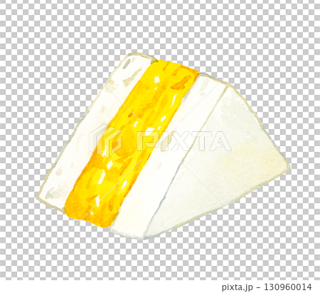 厚焼きたまごのサンドイッチ　卵料理の手描き水彩イラスト素材 130960014