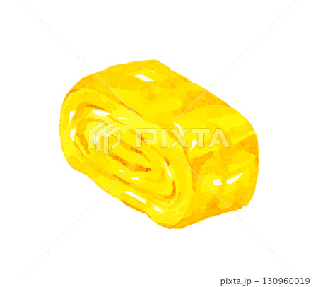 卵焼き1切れ　卵料理の手描き水彩イラスト素材 130960019