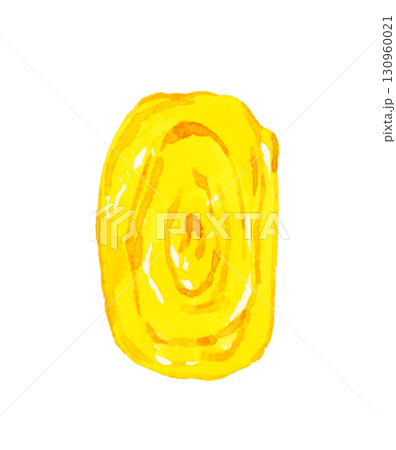 卵焼き1切れ　卵料理の手描き水彩イラスト素材 130960021
