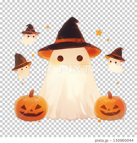 [Halloween] Illustration of a Halloween party with little ghosts 130960044