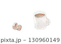 水彩で描いたコーヒー豆とコーヒー 130960149