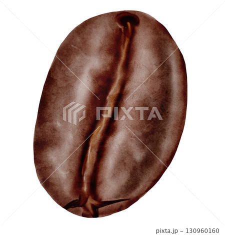 Coffee bean watercolor drawing. Hand drawn illustration of grain drink. Clip art food. Ideal for coffee shop design, kitchen textiles Coffee bean watercolor drawing. Hand drawn illustration of grain drink. Clip art food. Ideal for coffee shop design, kitchen textiles 130960160