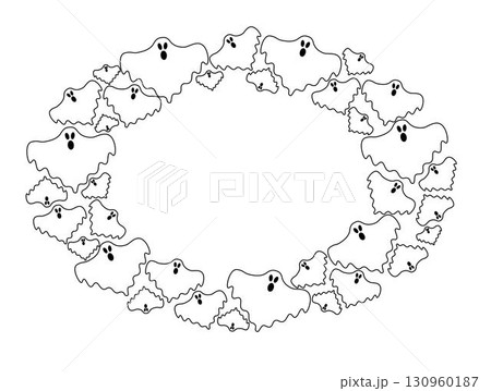 Cartoon vector halloween ghost template oval frame. For decoration of postcards, design works, design of fabrics and textiles, souvenirs, packaging design Cartoon vector halloween ghost template oval frame. For decoration of postcards, design works, design of fabrics and textiles, souvenirs, packaging design 130960187