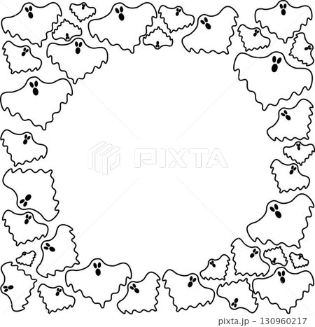 Frame vector design for with characteristic elements of Halloween with scary ghost. round frame 130960217