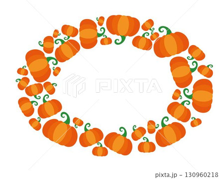 Cartoon oval frame with pumpkins for autumn holiday Thanksgiving Day. Vector Decor with place for text. Template cutting file. Silhouette cut Cardmaking. 130960218