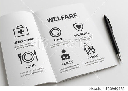 福祉サービスの概要を示すシンプルなパンフレットデザイン 福祉サービスの概要を示すシンプルなパンフレットデザイン 130960482