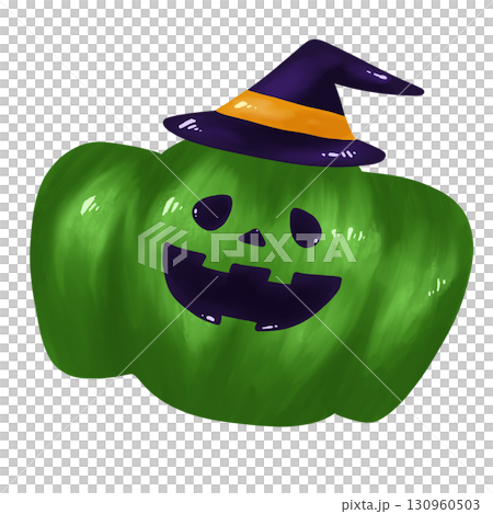 Green jack-o'-lantern wearing a hat Green jack-o'-lantern wearing a hat 130960503