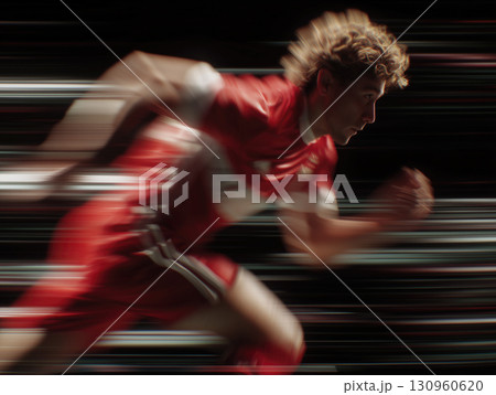 Young athlete sprinting at high speed in a dynamic and energetic setting 130960620