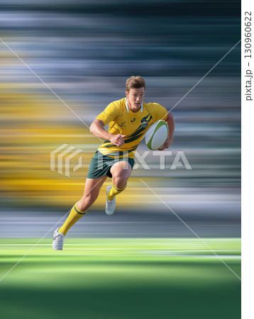 Rugby player sprinting on the field during a...のイラスト素材 [130960622] - PIXTA