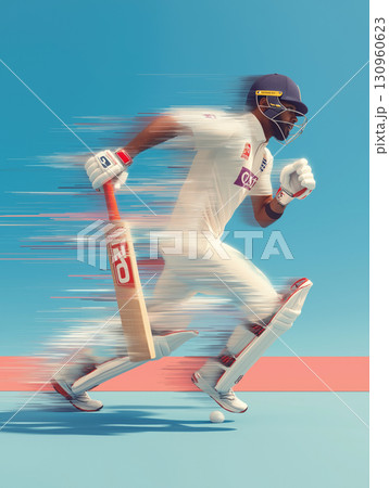 Dynamic cricket player showcasing powerful batting technique Dynamic cricket player showcasing powerful batting technique 130960623