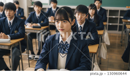 教室で授業を受ける高校生 130960644