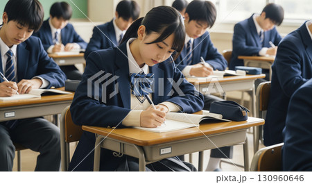 教室で授業を受ける高校生 130960646