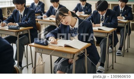 授業中に居眠りをする高校生 授業中に居眠りをする高校生 130960650