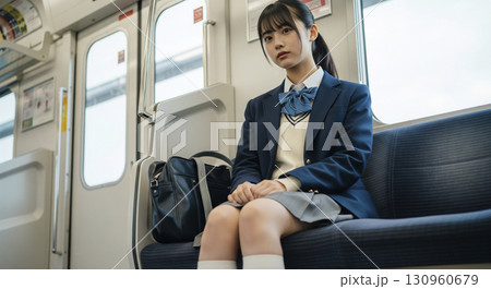 電車通学する女子高生 130960679