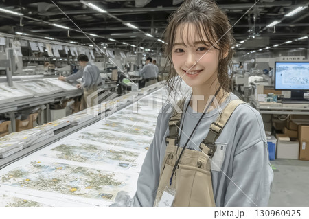 美優シリーズ：物流倉庫で食品ケースを管理・記録する美優のシーン 130960925