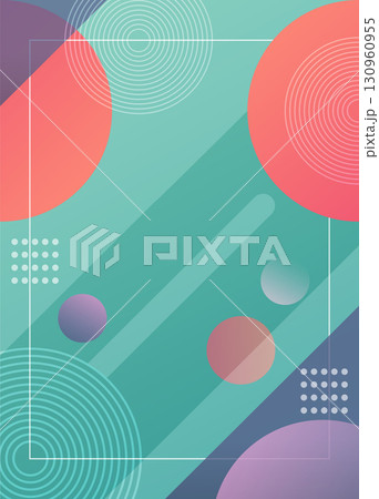 Abstract geometric design with colorful circles and lines, teal background. Modern aesthetics and creativity, Document template 130960955