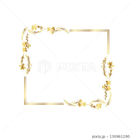 Golden Floral Square Frame Golden warm gold border 130961290