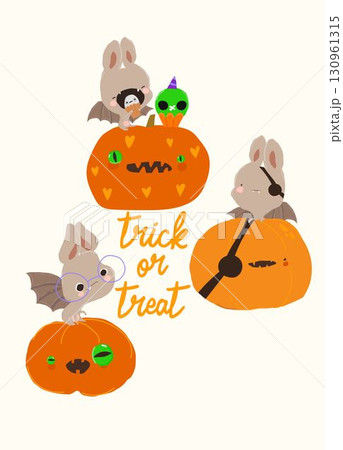 Funny Bats sitting on Pumpkins. Happy Halloween Funny Bats sitting on Pumpkins. Happy Halloween 130961315