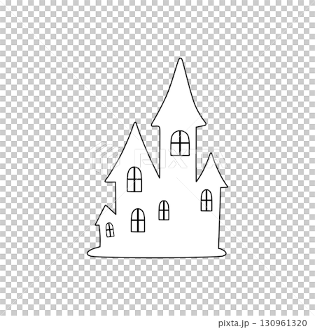 幽霊屋敷の白黒線画イラスト 幽霊屋敷の白黒線画イラスト 130961320