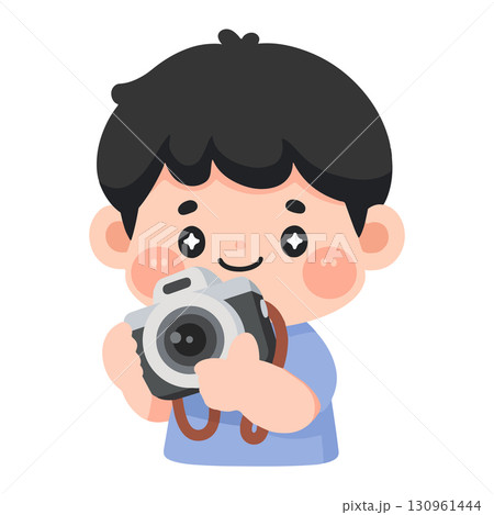 Cartoon Boy Holding Camera Illustration Cartoon Boy Holding Camera Illustration 130961444