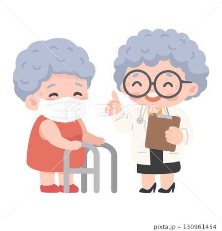 Illustration of Senior Patient with Doctor Illustration of Senior Patient with Doctor 130961454