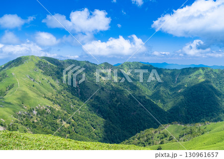 【日本百名山】剣山　次郎笈山頂から見た剣山と一ノ森の真夏の風景　徳島県三好市 130961657
