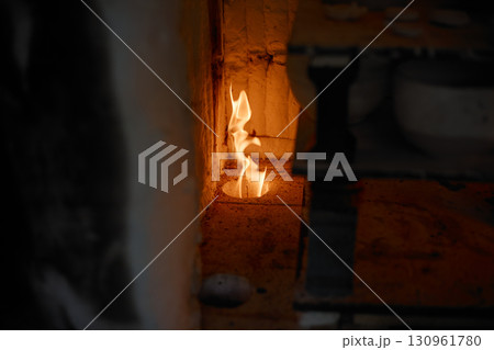 Many rustic clay in the kiln 130961780