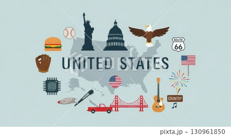 United States Cultural Icons and Symbols Vector Illustration 130961850