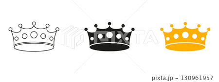 Spiked Crown Line and Solid Icon Set. Ceremonial crowns for leadership and authority themes. Symbol Collection. Isolated Vector Illustration 130961957
