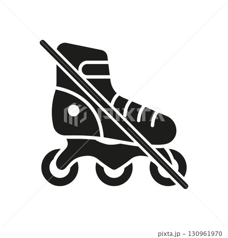 Roller Skate Prohibition Solid Icon. No Skateboarding Or Rollerblading Allowed Silhouette Symbol. Safety And Regulation Signage For Public Spaces. Isolated Vector Illustration 130961970
