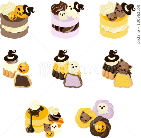 ハロウィンにぴったりなスイーツのイラストセットです。 130962059