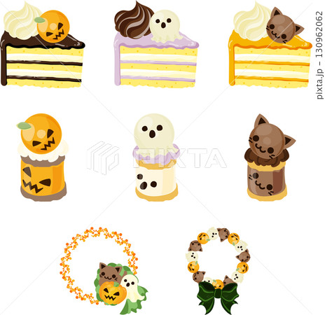 ハロウィンにぴったりなスイーツのイラストセットです。 130962062
