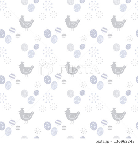 北欧風ニワトリと卵のシームレスパターン背景（グレー系） 130962248