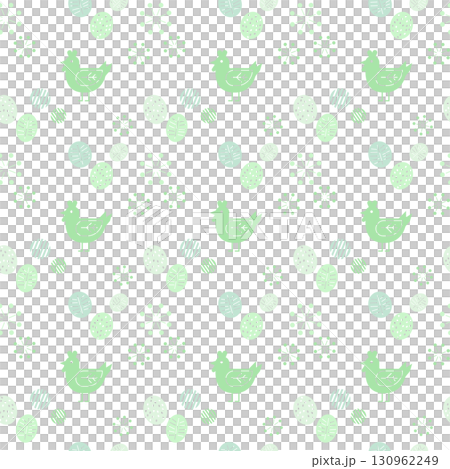 北欧風ニワトリと卵のシームレスパターン背景（グリーン系） 130962249