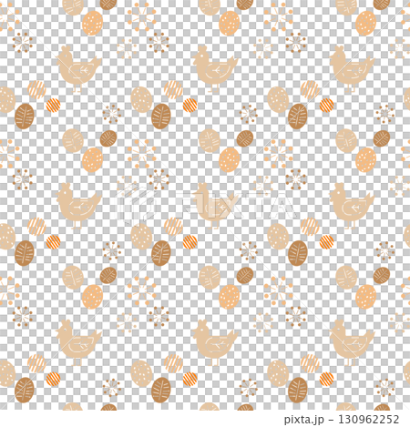 北欧風ニワトリと卵のシームレスパターン背景(ベージュ系) 北欧風ニワトリと卵のシームレスパターン背景(ベージュ系) 130962252
