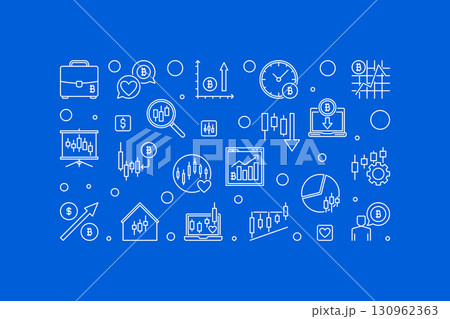 Crypto Investment and Trading vector Trading horizontal banner in thin line style 130962363