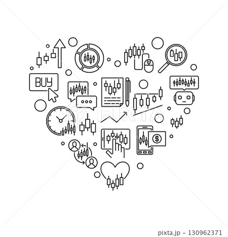 I Love Investment and Trading Heart thin line banner - vector illustration 130962371