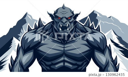 This high resolution image captures the raw power and imposing presence of mountain trolls, beautifully contrasted against a minimalist white background, producing a dramatic and versatile aesthetic 130962435