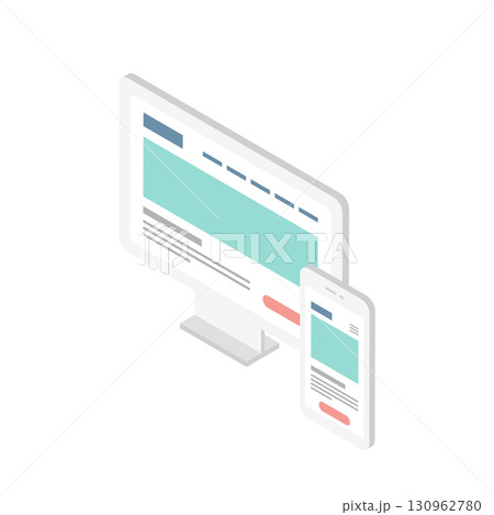 レスポンシブなWebデザインのアイコン (アイソメトリック・ベクター) 130962780