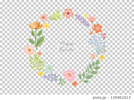Watercolor flower and leaf wreath frame illustration Watercolor flower and leaf wreath frame illustration 130962813