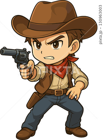 銃を構えるガンマンのイラスト 130963003