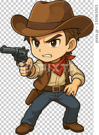 銃を構えるガンマンのイラスト 130963003