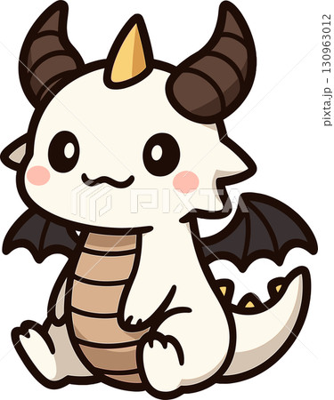 かわいい角と翼の生えたドラゴンのイラスト 130963012