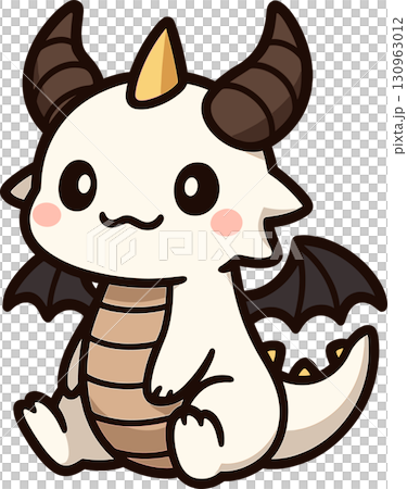 かわいい角と翼の生えたドラゴンのイラスト 130963012