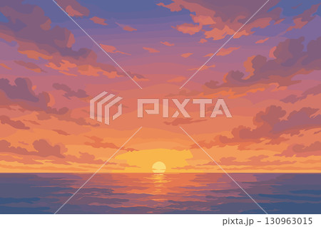 夕焼けの景色のイラスト 130963015