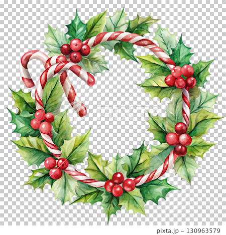 Christmas Wreath Minimal Watercolor 130963579